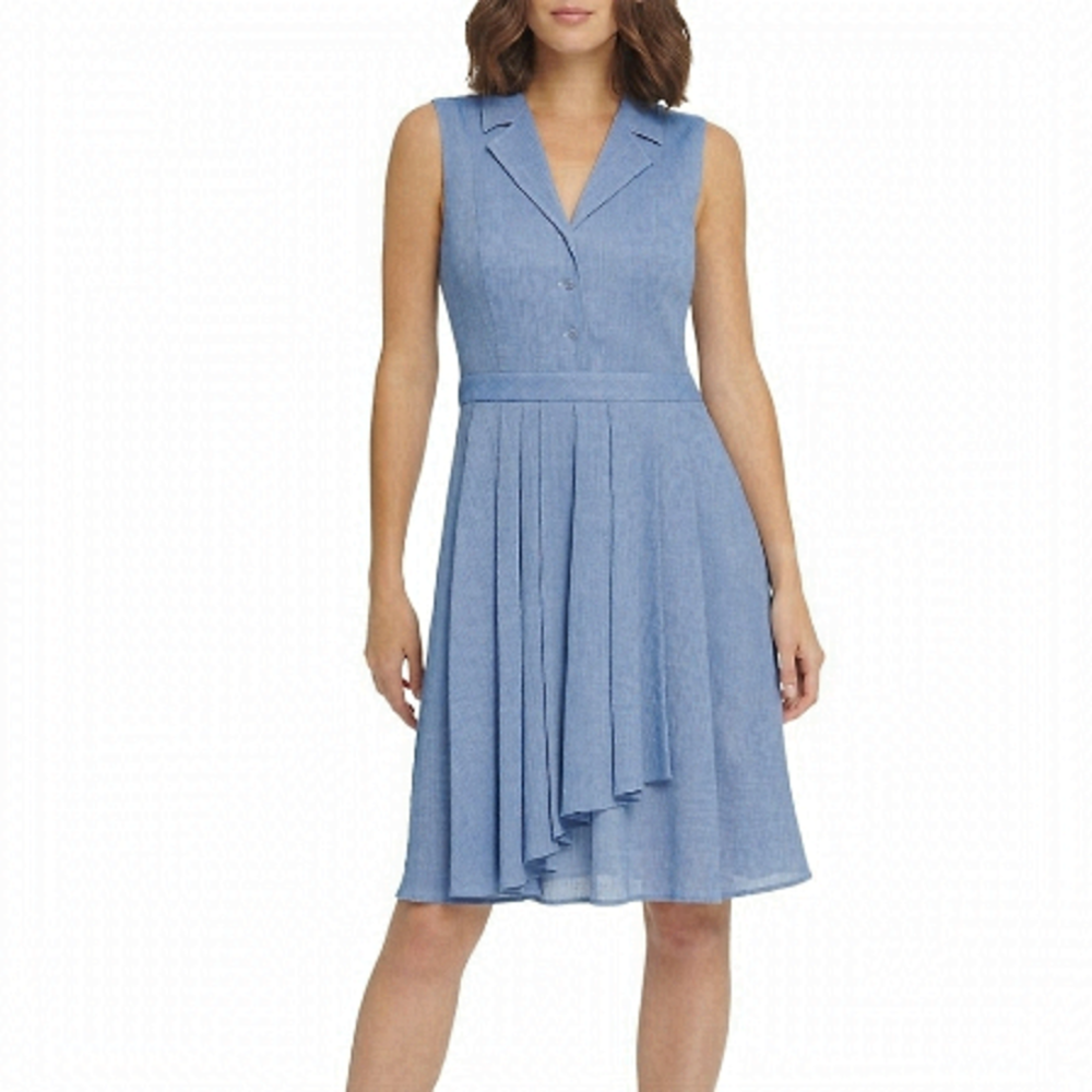 Dkny Sleeveless Collared Buttoned 100% Cotton Summer Dress